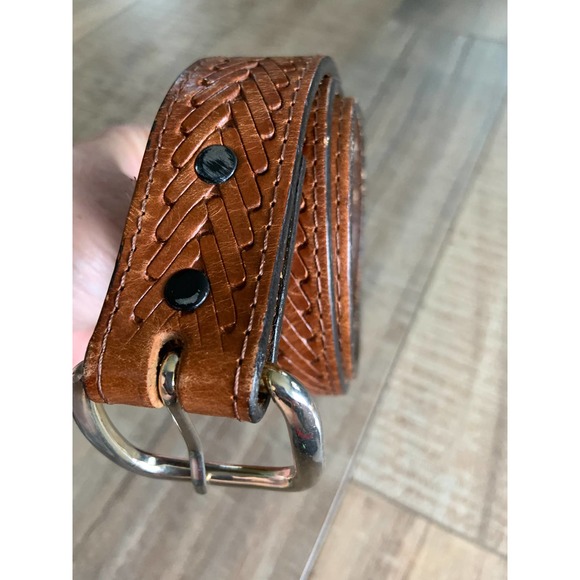 Brown Basketweave Genuine Leather Belt Size 36 main image 9